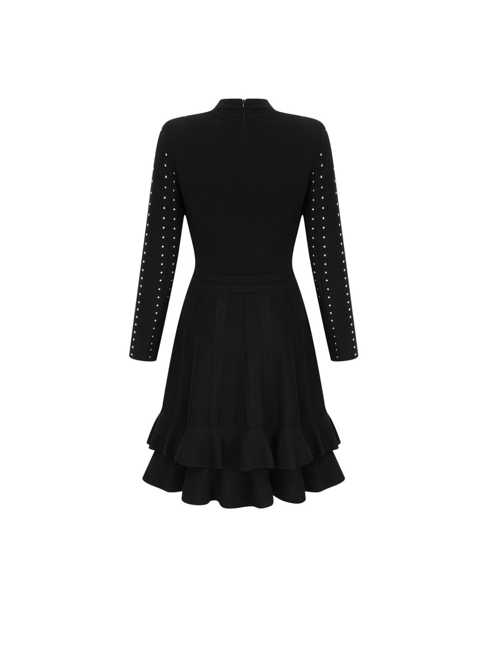 Fabienne Black Embellished Ruffled Knit Mini Dress - Picture 3 of 16
